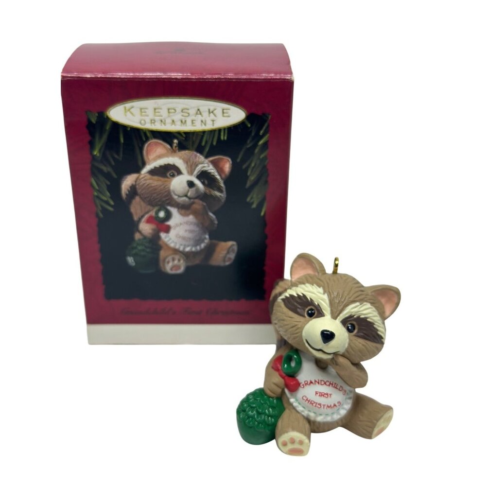 VTG 1993‎ Hallmark Grandchild's First Christmas Raccoon Ornament NIB 2"